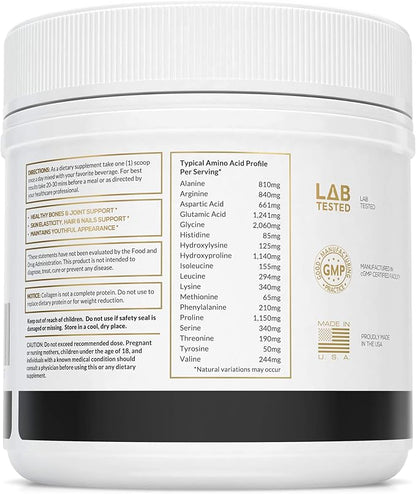 Collagen Peptides Powder Unflavored 1LB Jar 16OZ Grass 18 Amino