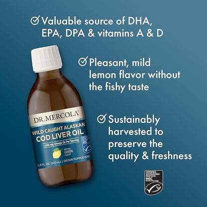 Dr. Mercola Wild Caught Alaskan Cod 6.8 Fl. (200 mL), 40 Servings, 1,000 mg Omega-3s Per