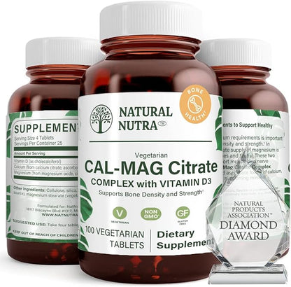 Natural Nutra Cal-Mag Citrate with Vitamin D3,1000/500 mg 100 Vegan