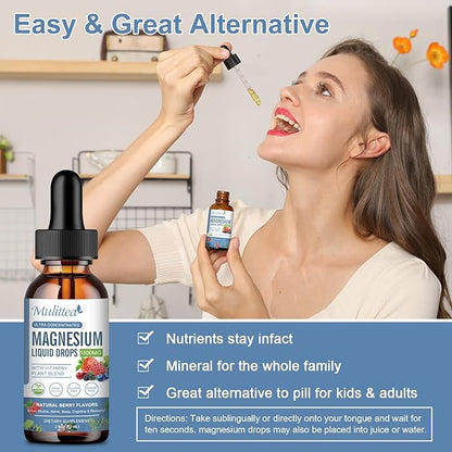 Magnesium Glycinate Liquid Drop - Triple Absorption Supplement to Support Nerves, Night, Heart, Muscles Metabolism* -Sugar-Free with Potassium, L-Theanine, Sea Moss Vitamin B,C,D3, K2-2