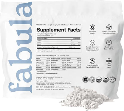 Fabula Collagen Peptides Powder, Hydrolyzed Bovine 1, Type 3 - 9.9 Oz, 28 Servings