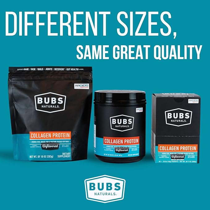 BUBS Naturals Unflavored Collagen Peptides Powder Whole30 Approved, (20oz) 28 28 Servings