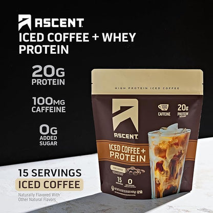 Ascent Iced Coffee Protein Powder 20 g 100 mg 15 Servings