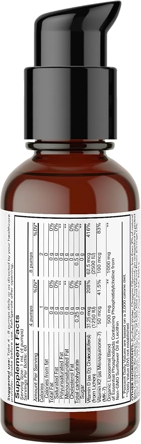 Codeage Liquid Vitamin D3 K2 Supplement, MK-7, Bone 2 fl