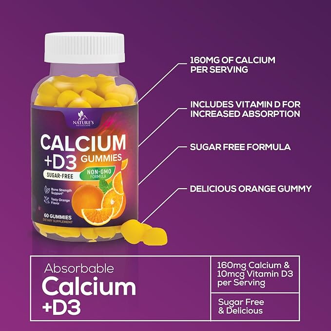 Sugar Free Calcium Gummy Bites Plus 400 IU D3, Bone 60 Gummies