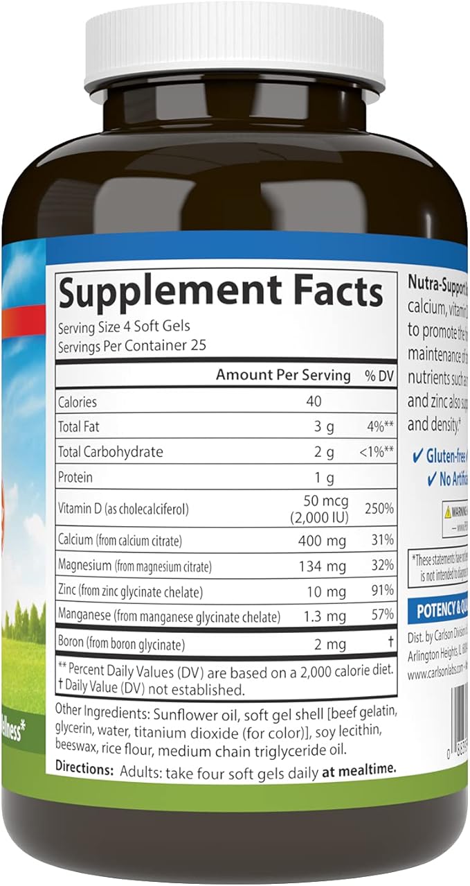 Carlson - Nutra-Support Bone, Calcium, Magnesium D3, Bone 100 Softgels