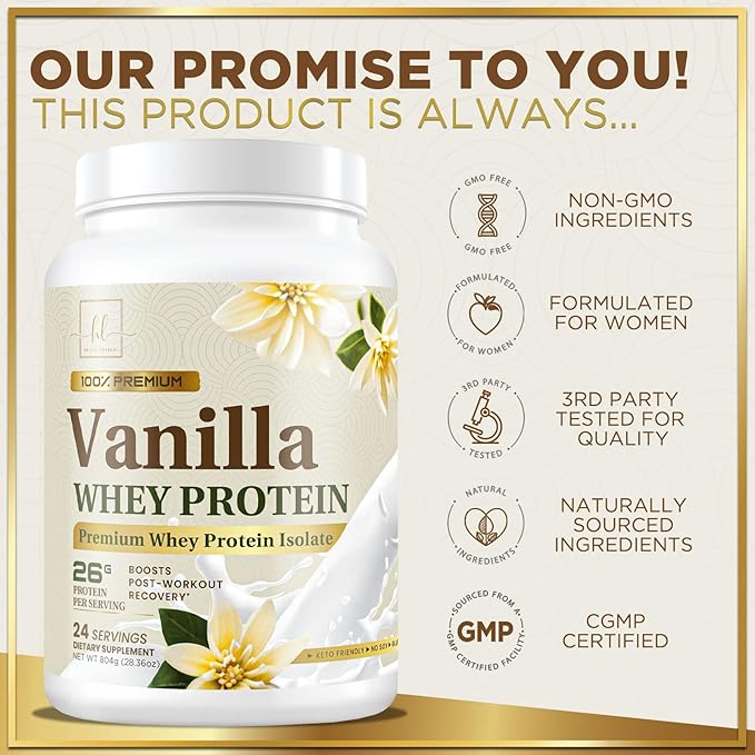 Whey Protein Powder, Vanilla Whey Isolate 24g Protein 24 Servings