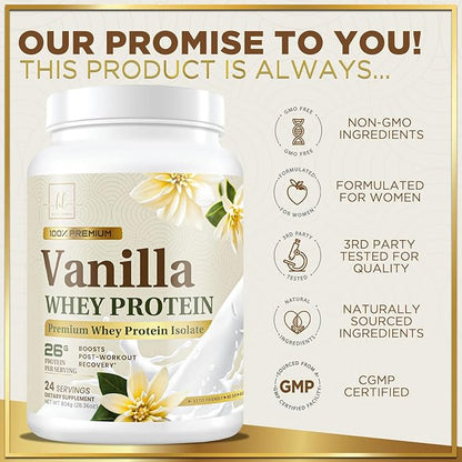 Whey Protein Powder, Vanilla Whey Isolate 24g Protein 24 Servings