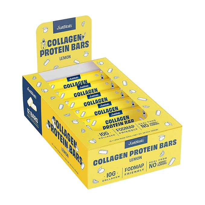 JustNosh Collagen Protein Bars, 10g Collagen, 13g Protein, Gluten Free, Dairy Free, FODMAP Friendly, Seed Oil Free Certified, Clean Ingredients | Lemon (12 Pack)
