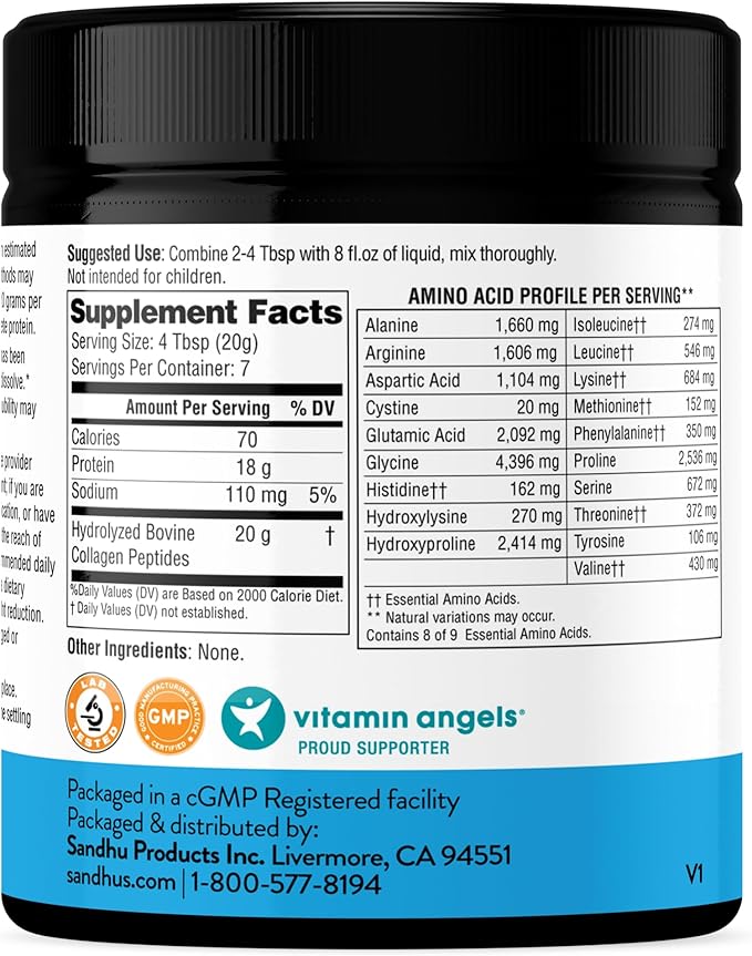 Sandhu's Collagen Peptides Powder|4.9 oz Unflavored|