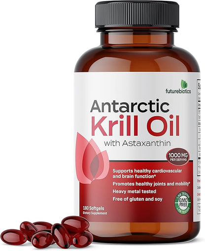 Futurebiotics Antarctic Krill Oil 1000mg Omega-3s EPA, 100% Pure 180 Softgels (90 Servings)
