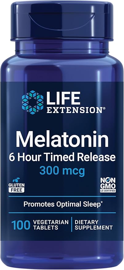 Life Extension Melatonin 6 Hour Timed 300 mcg, 100 Tablets