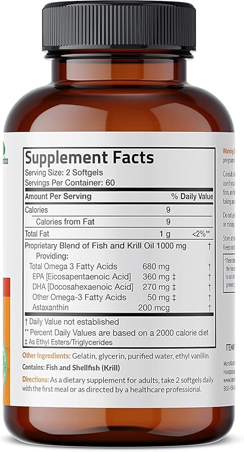 Futurebiotics Omega-3 Fish + Krill Oil 1000 MG Omega-3 EPA/DHA 120 Softgels (60 Servings)