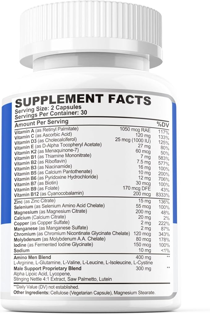 Multivitamin for Men 50 Plus, Mens 23 Essential 6 Aminos 400mg for 60 Cts