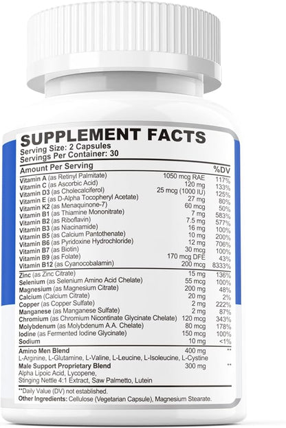 Multivitamin for Men 50 Plus, Mens 23 Essential 6 Aminos 400mg for 60 Cts