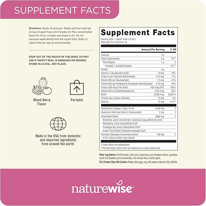 NatureWise Liquid Collagen for Women & 4000mg, Collagen 1 & 3 - 10 Tubes