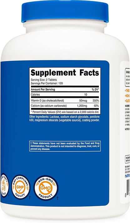 Nutricost Calcium with Vitamin D, 240 Tablets (1200mg) Vitamin (50mcg) Per