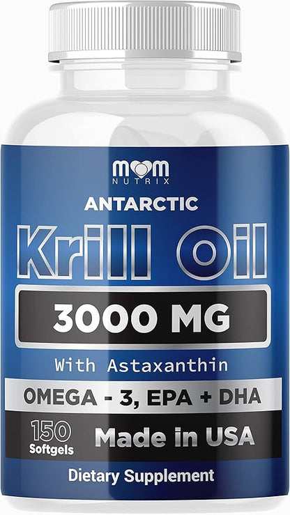 Dr. JOEL'S MOM NUTRIX Antarctic Krill Oil Supplement - 3000 mg Per Serving - 150 Softgels - High Absorption EPA, DHA, Astaxanthin & Phospholipid - No Fishy Aftertaste Like Fish Oil - Made in USA