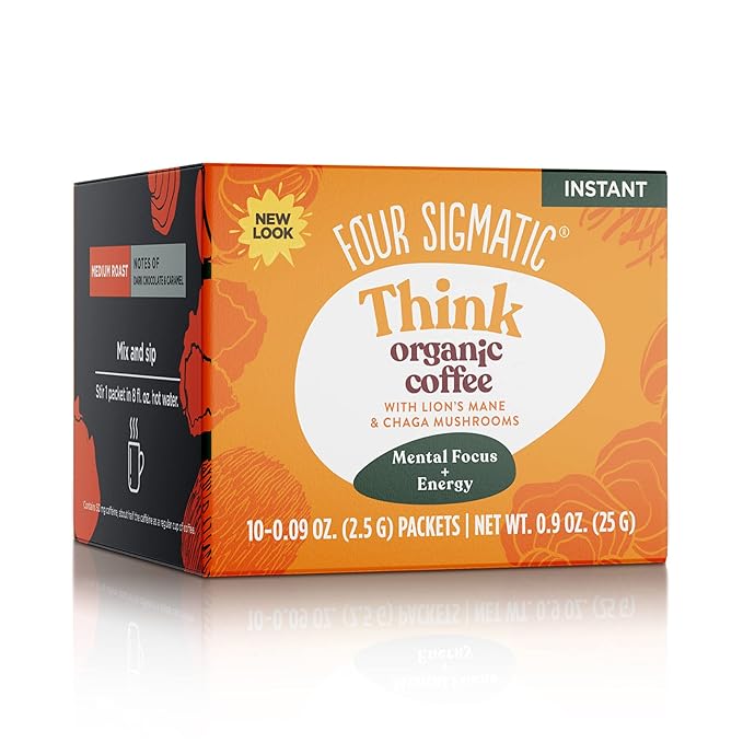 Four Sigmatic Focus Organic Mushroom Coffee | Instant Mushroom Coffee Mix with Lion's Mane, Chaga and Rhodiola for Better Focus and Immune Support | 10 Packets