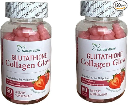 Nature Glow Glutathione Collagen Strawberry Flavor 60 Chewable 2 Box, 1 Count 120), Pink