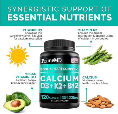 PrimeMD 4-in-1 Calcium Supplement for Women 600mg with D3 K2 K2 5000IU 5000IU Supplement (240 Count)