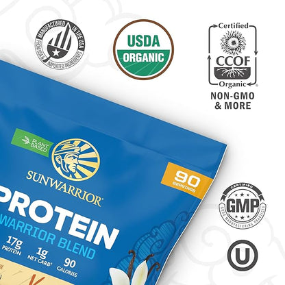 Sunwarrior Vegan Protein Powder Plant-Based USDA Organic | BCAA Amino Acids Hemp Seed | Keto Friendly Soy, Dairy, Gluten, & Synthetic Free Non-GMO | Vanilla 90 Servings 17g