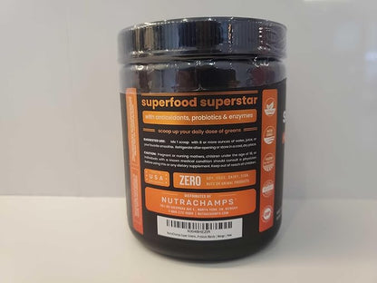 NutraChamps Super Greens Powder Premium Superfood | 20+ Organic Green Veggie Whole Foods | Wheat Grass, Spirulina, Chlorella | Antioxidant, Digestive Enzyme & Probiotic Blends (9.0 OZ, Mango)