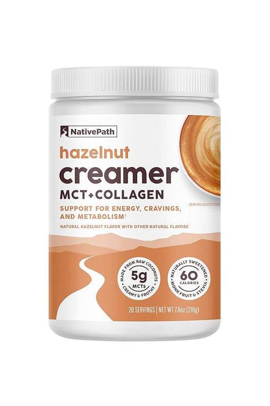 NativePath Keto Coffee Creamer Powder Hazelnut — Keto-Friendly, Non-Dairy & Low Sugar Creamer. Made with Grass-fed Collagen Protein Powder, MCT Oil & Monk Fruit. Soy & Gluten Free (7.6OZ)