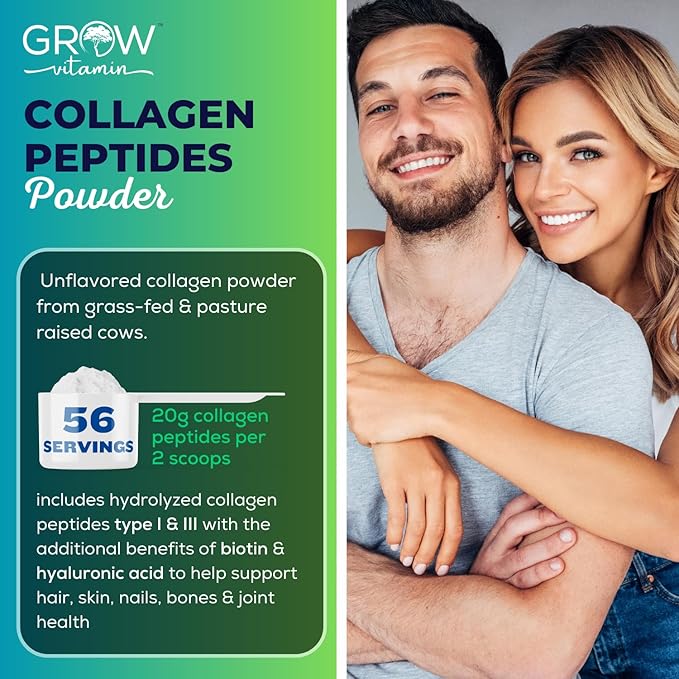 grow vitamin Collagen Peptides Powder, Grass 20 OZ, 56 Servings