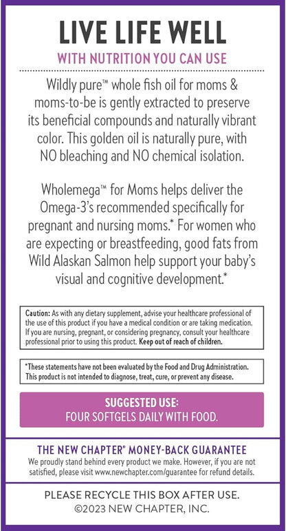 New Chapter Wholemega for Moms Fish Omega-3 + D3 for 90 ct, 500mg Softgels