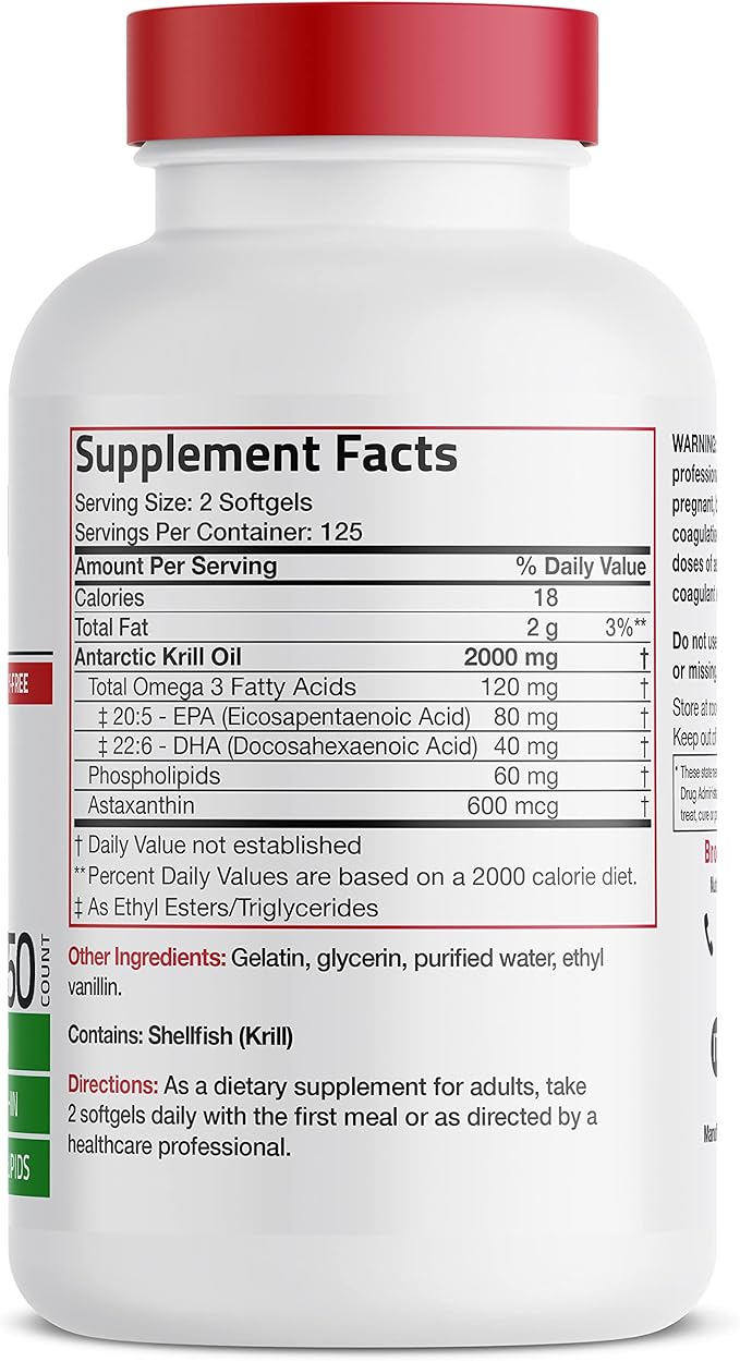 Bronson Antarctic Krill Oil 2000 mg Omega-3s EPA, 250 Softgels (125 Servings)
