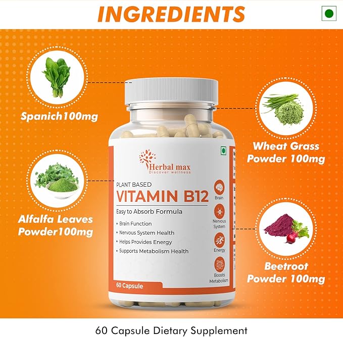 Vitamin B12 (Cobalamin), 60 Capsules B12 Supplement