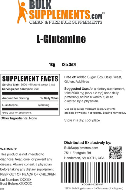 BulkSupplements.com L-Glutamine Powder 5000mg, L 5000mg per 1kg (2.2 (2.2 lbs) 1)