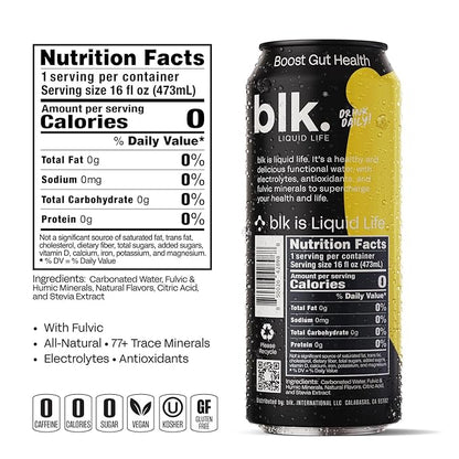 blk. Natural Alkaline Sparkling Mineral Water Electrolyte Infused with Fulvic and Amino Acids, Zero Sugar, Zero Calories Drink, Lemonade Flavored, 16 oz, 12 pack