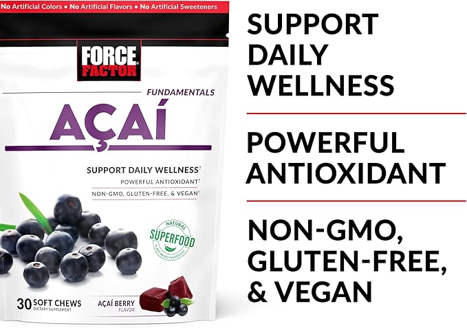 Force Factor Acai Soft Chews Immune Support and Smarter Greens Superfood Chews Digestion Support Bundle, 30 and 60 Count