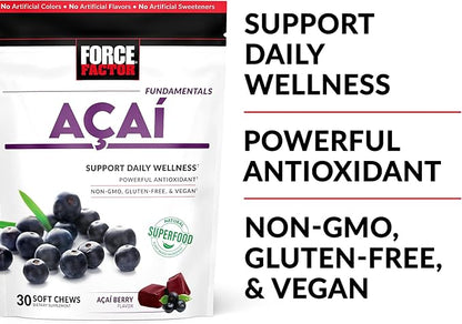 Force Factor Acai Soft Chews Immune Support and Smarter Greens Superfood Chews Digestion Support Bundle, 30 and 60 Count