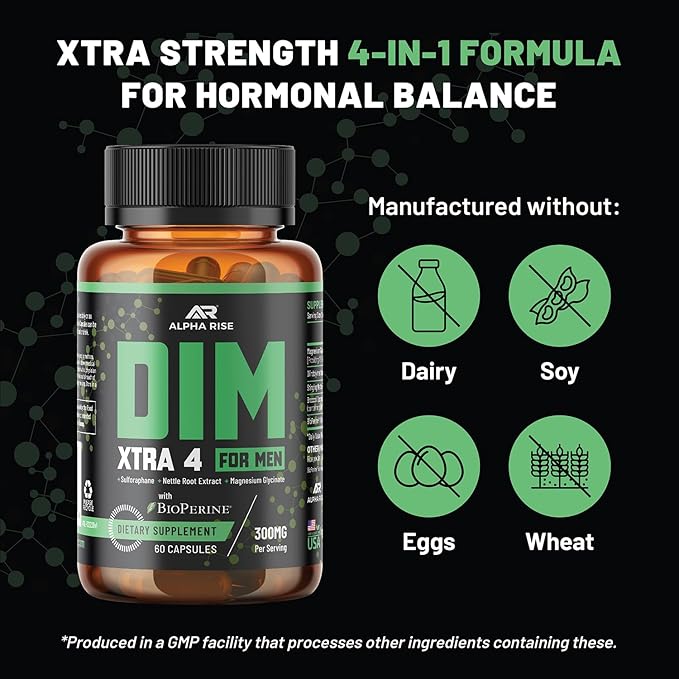Premium DIM Supplement for Men | Estrogen Blocker & Aromatase Inhibitor | Diindolylmethane, Nettle Root Extract, Magnesium Glycinate & Sulforaphane | Hormone Balance & Liver Protection | 60 Capsules