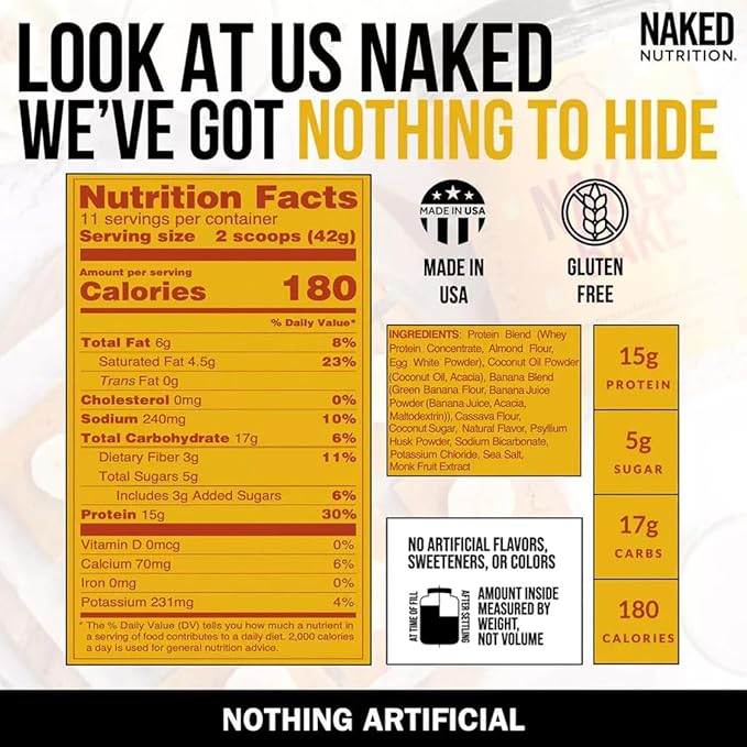 Naked Bake - Banana Bread Mix, Multi Purpose Protein Powder For Baking, Shakes, Pancakes, 15G Protein - Gluten Free, Non-Gmo, No Soy, No Artificial Sweeteners, Flavors Or Colors - 1 Lb