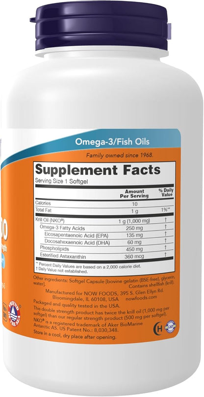 NOW Supplements, Neptune Krill, Double Strength 1000 mg, Omega-3, 120 120 Softgels
