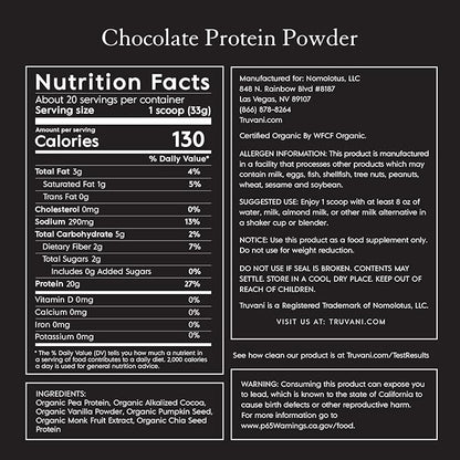 Truvani Vegan Pea Protein Powder 20g Organic 20 Servings