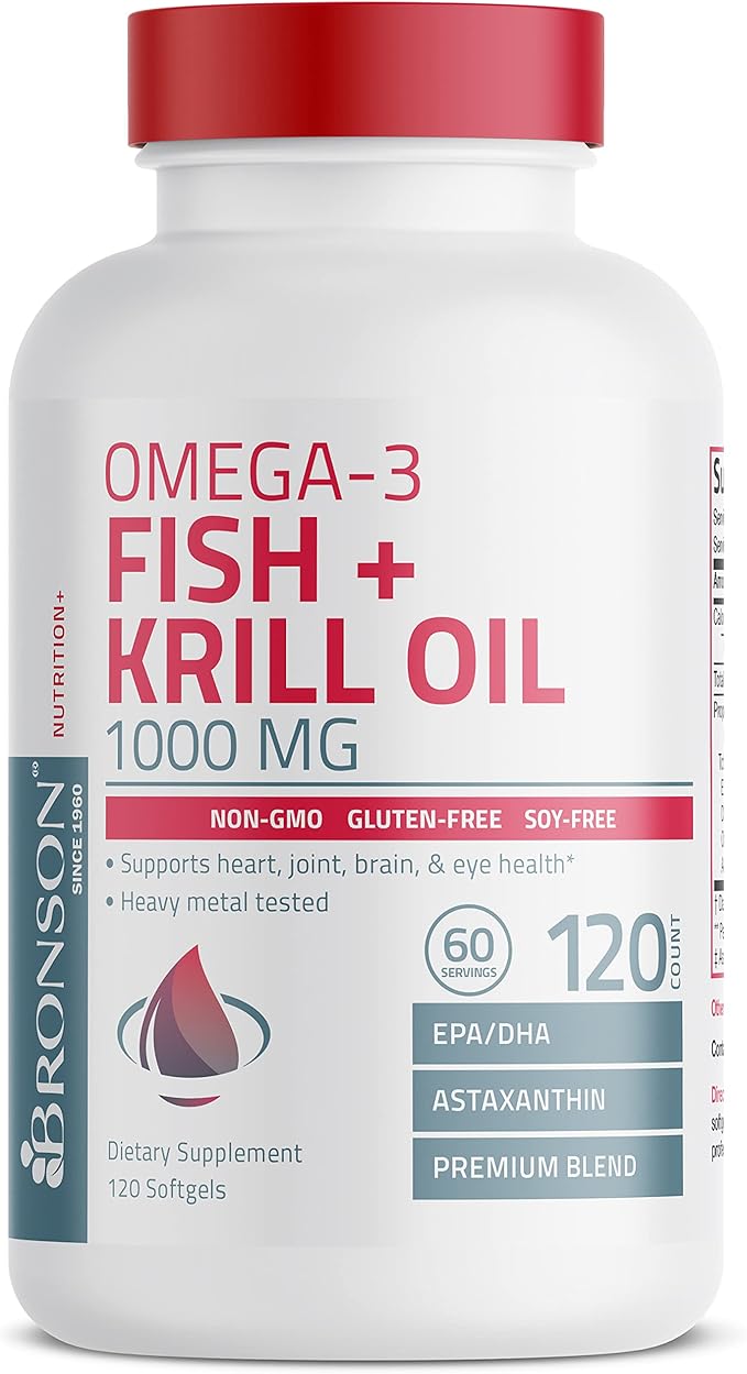 Bronson Omega-3 Fish + Krill Oil 1000 MG 120 Softgels