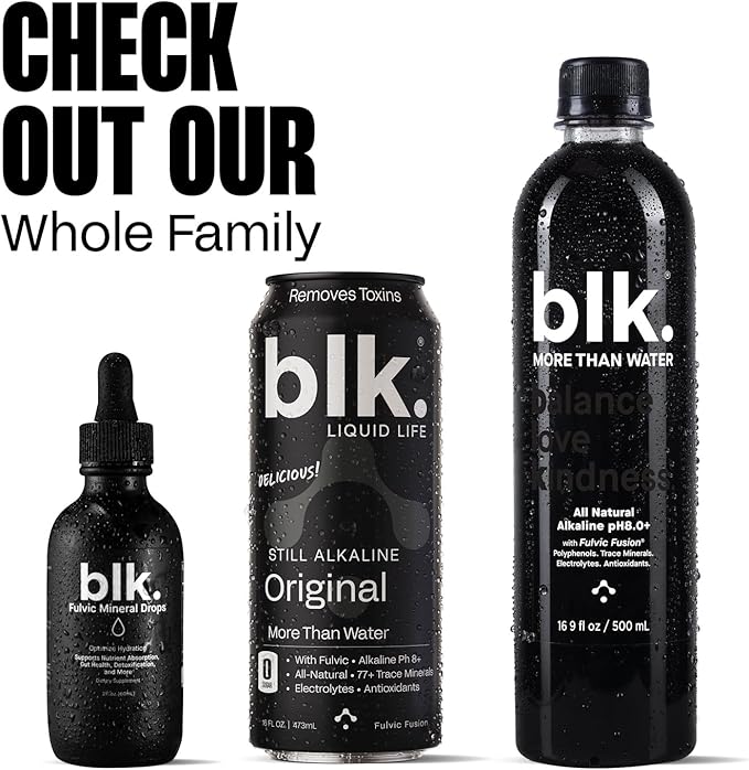 blk. PH 8+ Natural Mineral Alkaline Water Drops Electrolyte Infused with Fulvic and Amino Acids, Zero Sugar, 2oz.