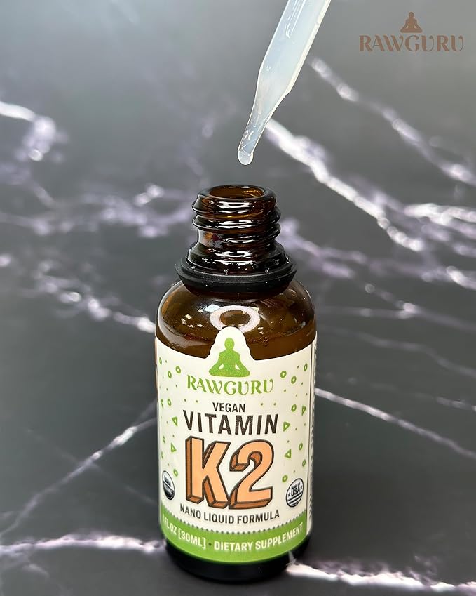 RawGuru Vitamin K2 Supplement - Organic Vegan Vitamin K2 MK7 with Trace Minerals - Nano-Processed Antioxidant & Immune Support Supplement Tincture - 30 Servings of Vegan Drops per 30 ml, Pack of 1