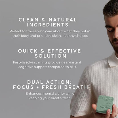 NOOZ Focus Mints - Caffeine-Free Brain Booster for Mental Clarity - Fresh Mint Flavor | Sugar-Free, Travel-Friendly Supplement with Vitamins C, B6, B12 - Non-GMO, Clean Label, 25 Mints