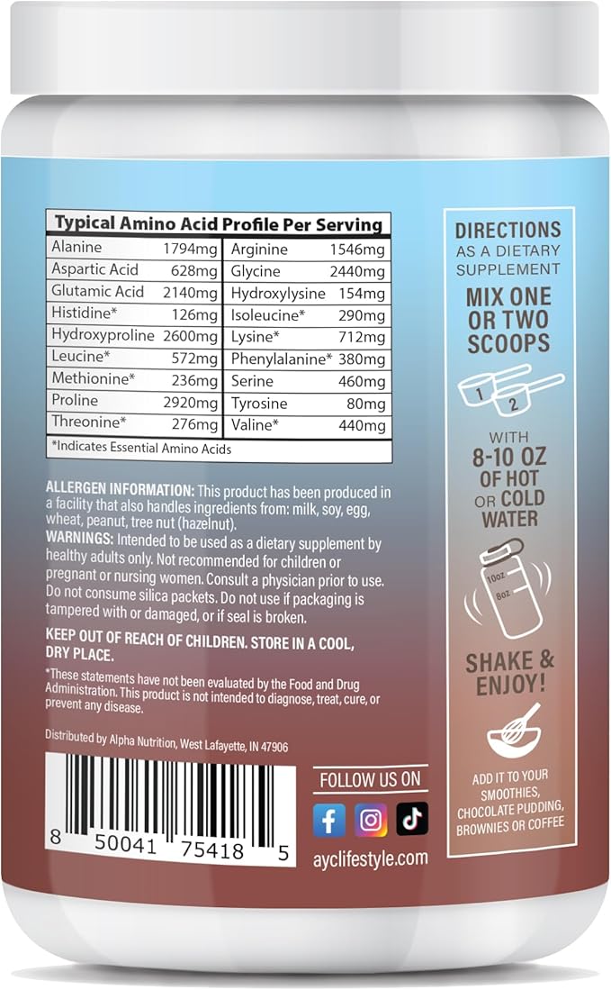 Chocolate Peptides Powder, Grass Fed Hydrolyzed 1&3 Collagen, (30 Servings)