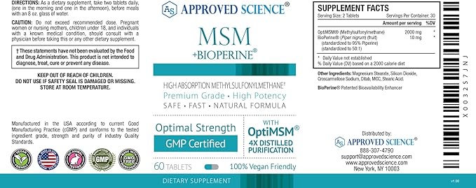 Approved Science MSM 2000 mg 180 Tablets