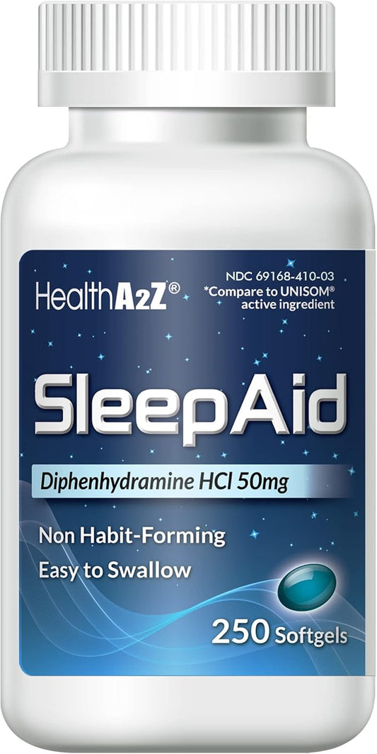 HealthA2Z Sleep Aid, Diphenhydramine Softgels, 50mg, (250 Counts)