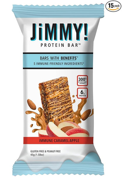 JiMMY! Immune Support Protein Bar, Caramel Apple - 15 Count - Vitamin C Rich, Low Carb, Gluten-Free, Antioxidant Power, Healthy Snack Bar