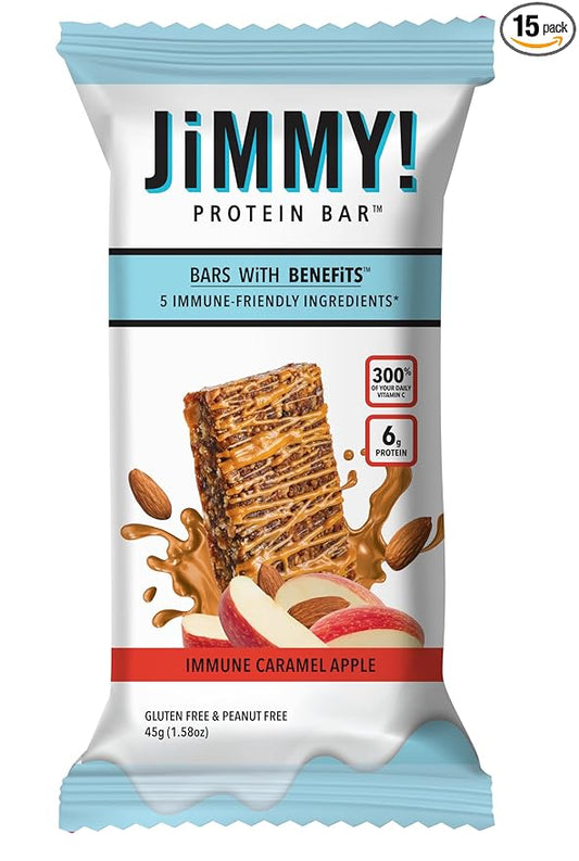 JiMMY! Immune Support Protein Bar, Caramel Apple - 15 Count - Vitamin C Rich, Low Carb, Gluten-Free, Antioxidant Power, Healthy Snack Bar