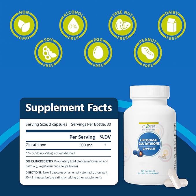 Core Med Science Liposomal Glutathione Supplement (500mg, 60 60 Capsules)
